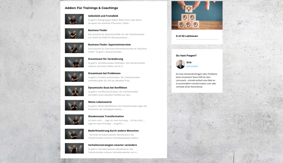 Ergänzungskurs: Trainer & Coaches - Mr. Transformation Shop