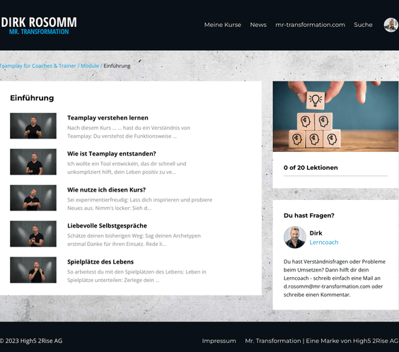 Ergänzungskurs: Trainer & Coaches - Mr. Transformation Shop